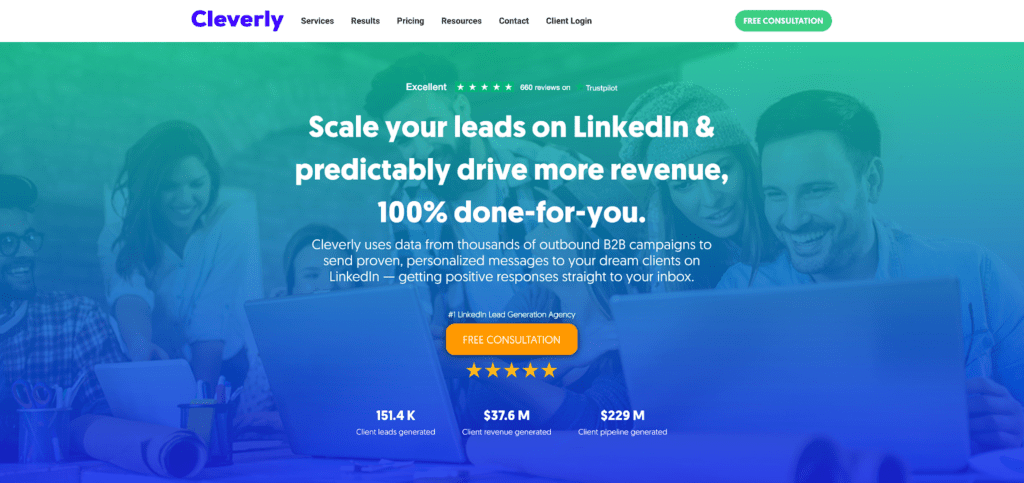 Landing page for Cleverly's lead generation website.