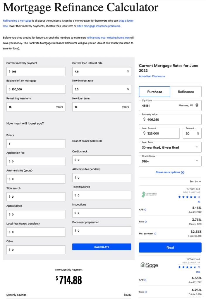 For borrowers looking to refinance their home, offer a mortgage refinance calculator to help them find a lower rate and save them money.