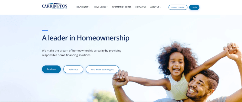 Carrington Mortgage's homepage is family-oriented, simple, and user-friendly. 